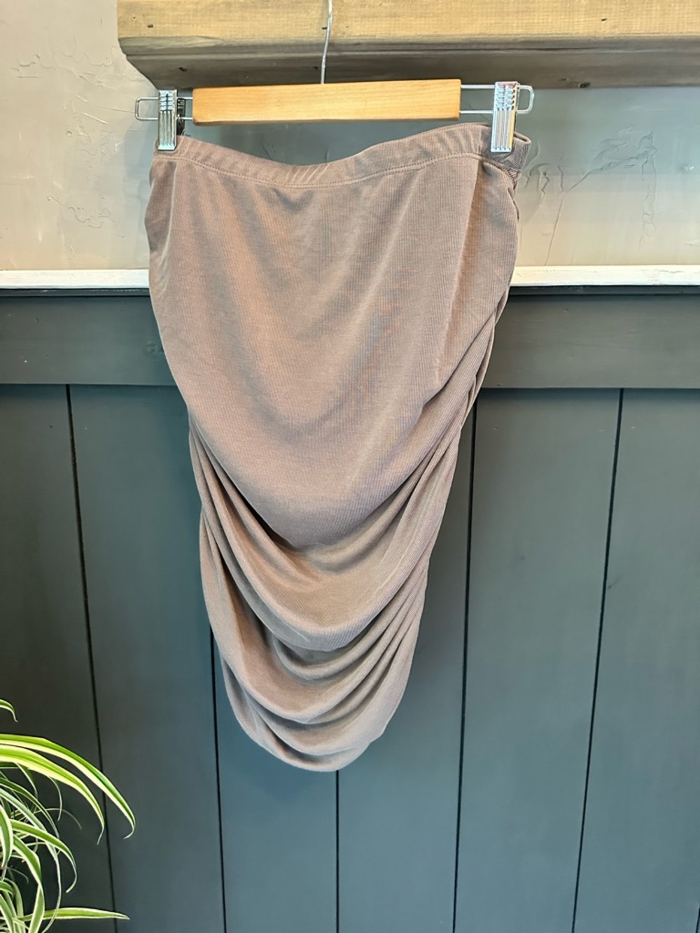 Iconic Charlotte Russe Draped Taupe Midi Skirt Women's Ruched Sides L